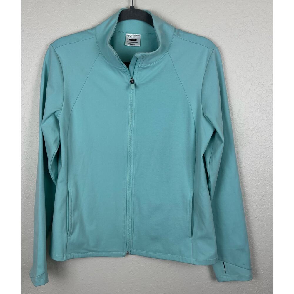 Laundry by Shelli Segal Light Blue Athletic Zip Jacket Large Performance Stretch